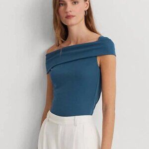 NEW Lauren Ralph Lauren Womens L Twisted Off-The-Shoulder Indigo Dusk Top